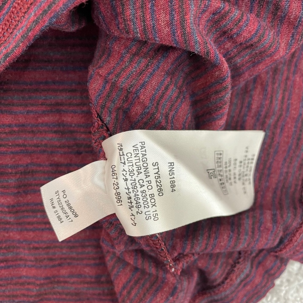 Patagonia Henley Shirt Mens Large Burgundy Striped Organic Cotton Long Sleeve - Picture 5 of 9